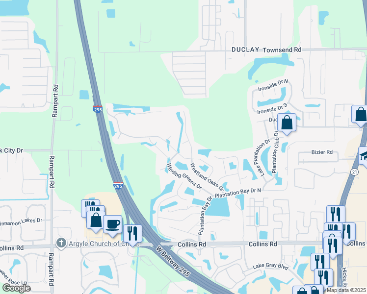 map of restaurants, bars, coffee shops, grocery stores, and more near 7532 Windance Court in Jacksonville