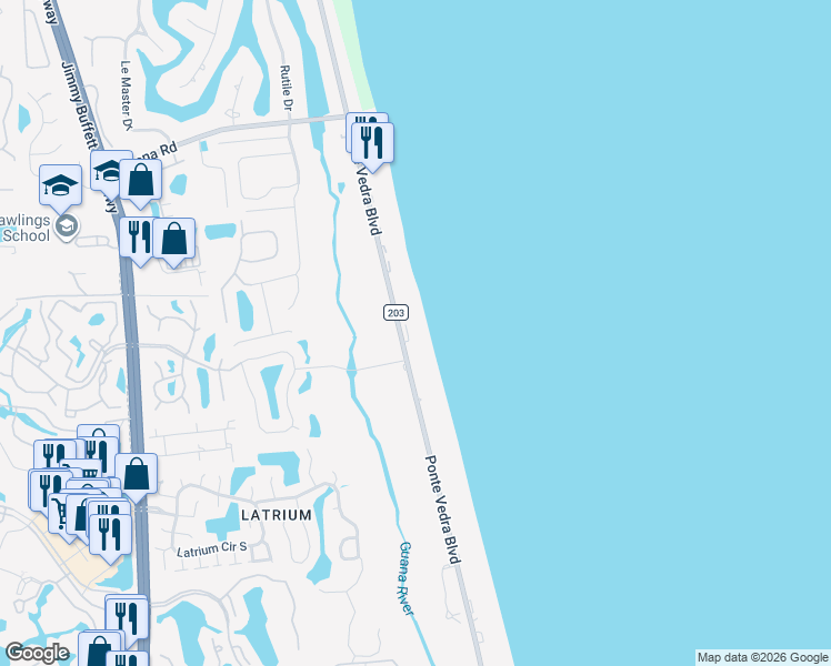 map of restaurants, bars, coffee shops, grocery stores, and more near 683b Ponte Vedra Boulevard in Ponte Vedra Beach
