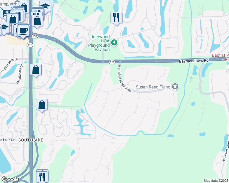 map of restaurants, bars, coffee shops, grocery stores, and more near 10256 Heather Glen Drive in Jacksonville