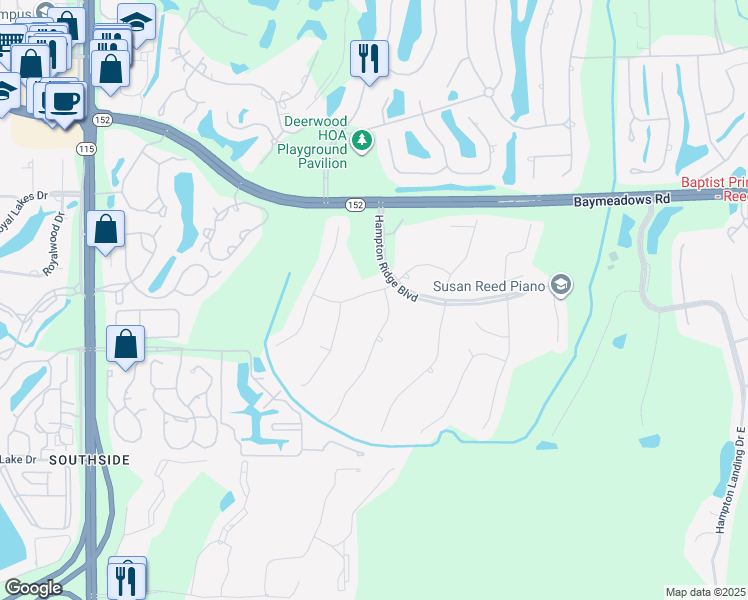 map of restaurants, bars, coffee shops, grocery stores, and more near 10256 Heather Glen Drive in Jacksonville