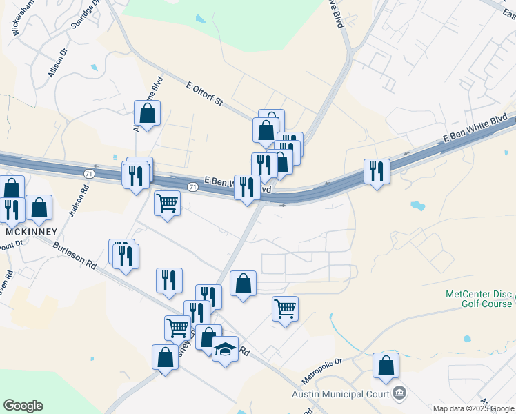 map of restaurants, bars, coffee shops, grocery stores, and more near 3120 Montopolis Drive in Austin