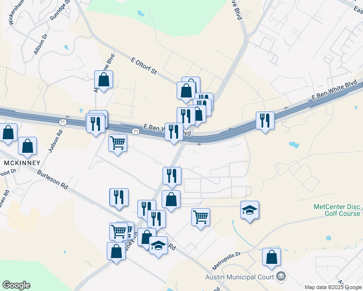map of restaurants, bars, coffee shops, grocery stores, and more near 3120 Montopolis Dr in Austin