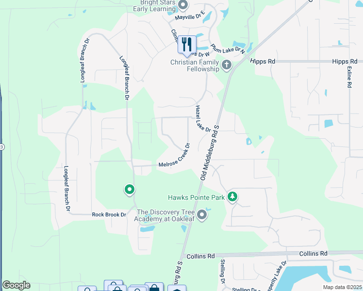 map of restaurants, bars, coffee shops, grocery stores, and more near 9916 Melrose Creek Drive in Jacksonville