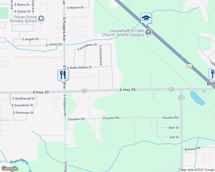 map of restaurants, bars, coffee shops, grocery stores, and more near 2098 East Parlange Street in Gonzales