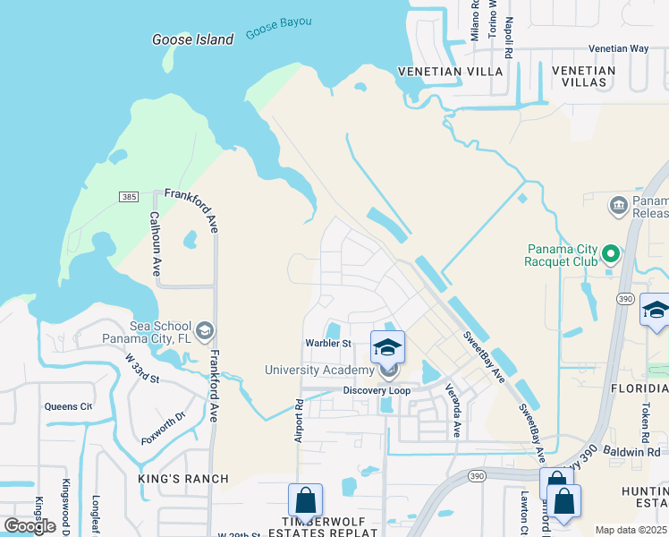 map of restaurants, bars, coffee shops, grocery stores, and more near 3600-3680 Frankford Avenue in Panama City