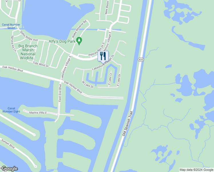 map of restaurants, bars, coffee shops, grocery stores, and more near 101 East Lake Court in Slidell