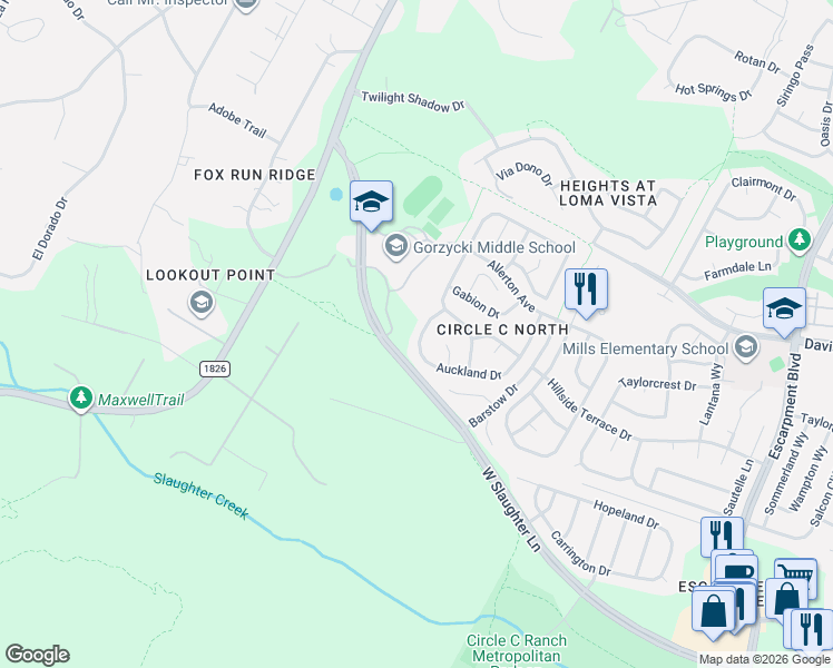 map of restaurants, bars, coffee shops, grocery stores, and more near 7017 Auckland Drive in Austin