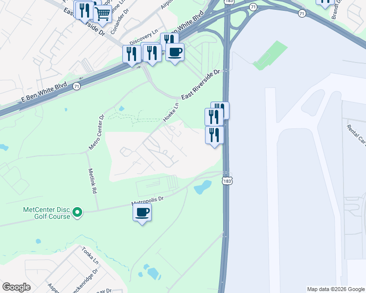 map of restaurants, bars, coffee shops, grocery stores, and more near 8006 Lee Hill Drive in Austin