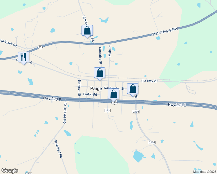 map of restaurants, bars, coffee shops, grocery stores, and more near 124 Main Street in Paige