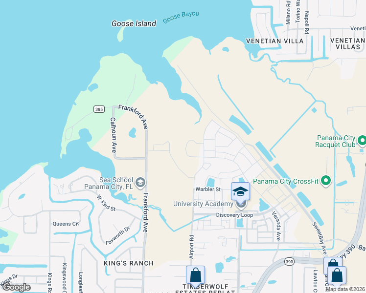 map of restaurants, bars, coffee shops, grocery stores, and more near 3600-3680 Frankford Avenue in Panama City