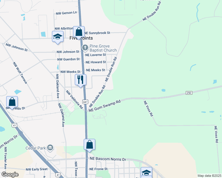 map of restaurants, bars, coffee shops, grocery stores, and more near 317 Northeast Double Run Road in Lake City