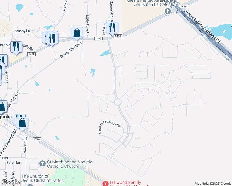 map of restaurants, bars, coffee shops, grocery stores, and more near Magnolia Ridge Blvd in Magnolia