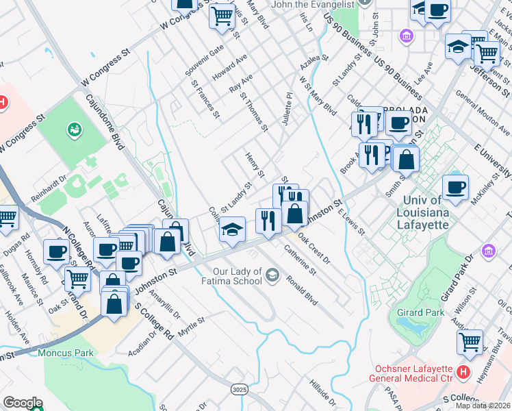 map of restaurants, bars, coffee shops, grocery stores, and more near 106 Dean Street in Lafayette