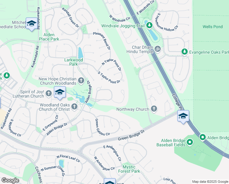 map of restaurants, bars, coffee shops, grocery stores, and more near 82 South Taylor Point Drive in Spring