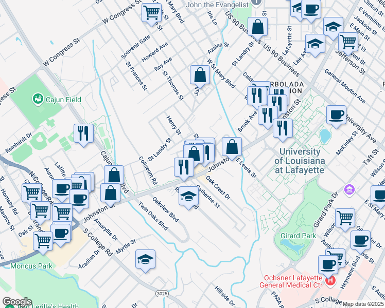 map of restaurants, bars, coffee shops, grocery stores, and more near 207 Saint Vincent Street in Lafayette
