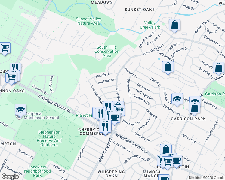 map of restaurants, bars, coffee shops, grocery stores, and more near in Austin