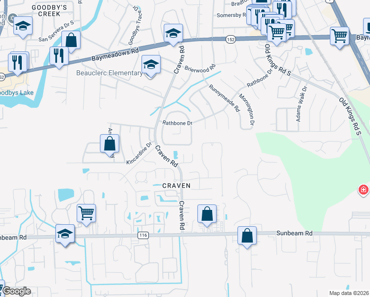 map of restaurants, bars, coffee shops, grocery stores, and more near 4863 Latimer Road West in Jacksonville
