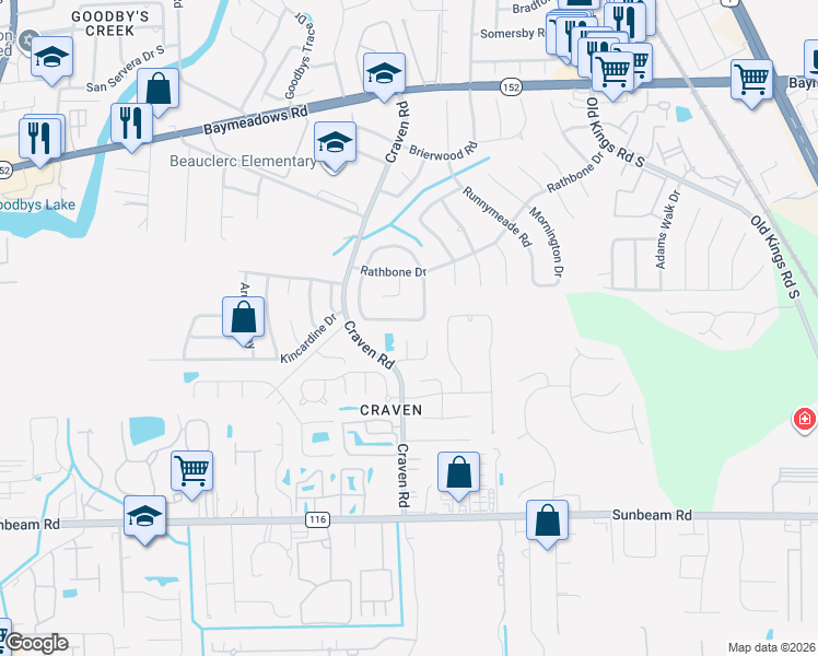 map of restaurants, bars, coffee shops, grocery stores, and more near 4863 Latimer Road West in Jacksonville