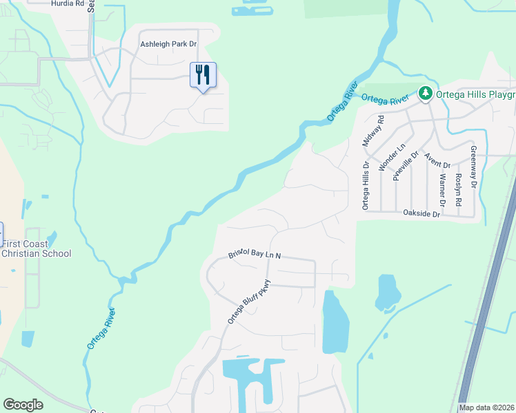 map of restaurants, bars, coffee shops, grocery stores, and more near 5541 Broadgate Court in Jacksonville
