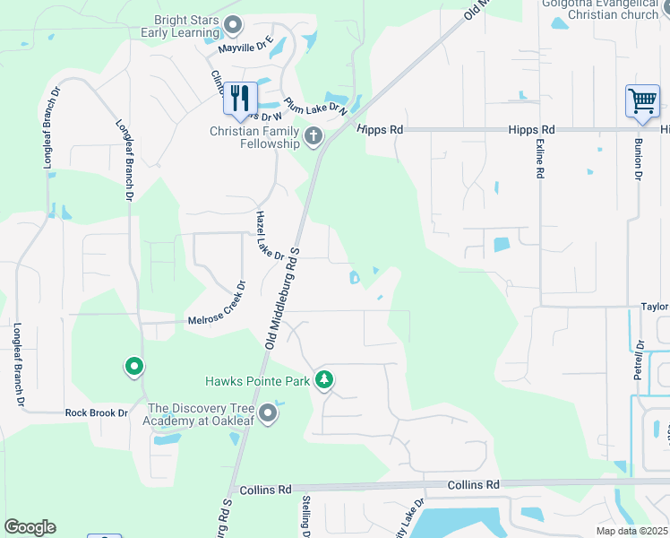 map of restaurants, bars, coffee shops, grocery stores, and more near 7209 Palm Reserve Lane in Jacksonville