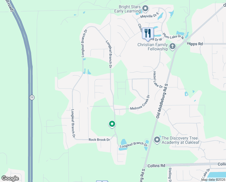 map of restaurants, bars, coffee shops, grocery stores, and more near 7249 Longleaf Branch Drive in Jacksonville