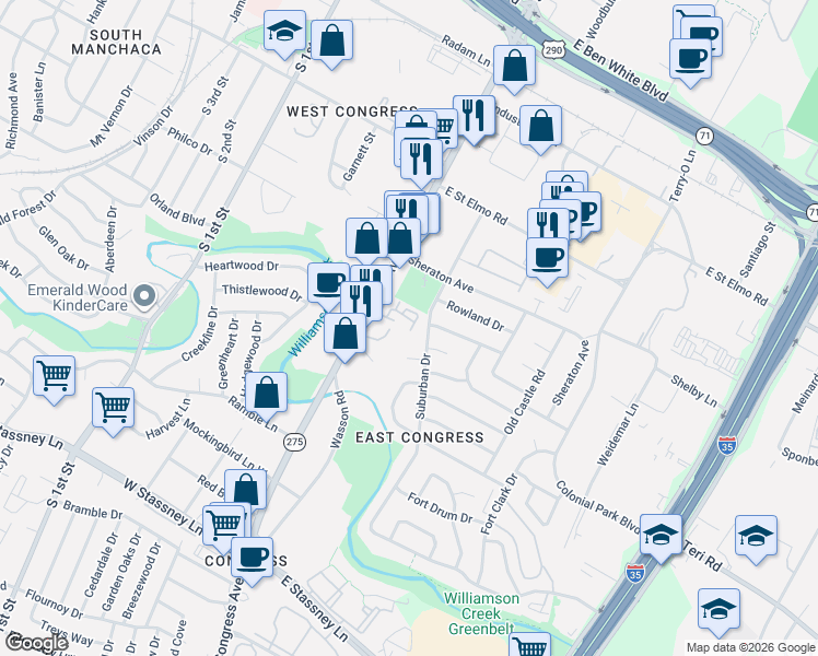 map of restaurants, bars, coffee shops, grocery stores, and more near in Austin