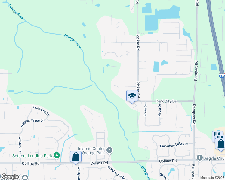 map of restaurants, bars, coffee shops, grocery stores, and more near 7740 Durrance Road in Jacksonville