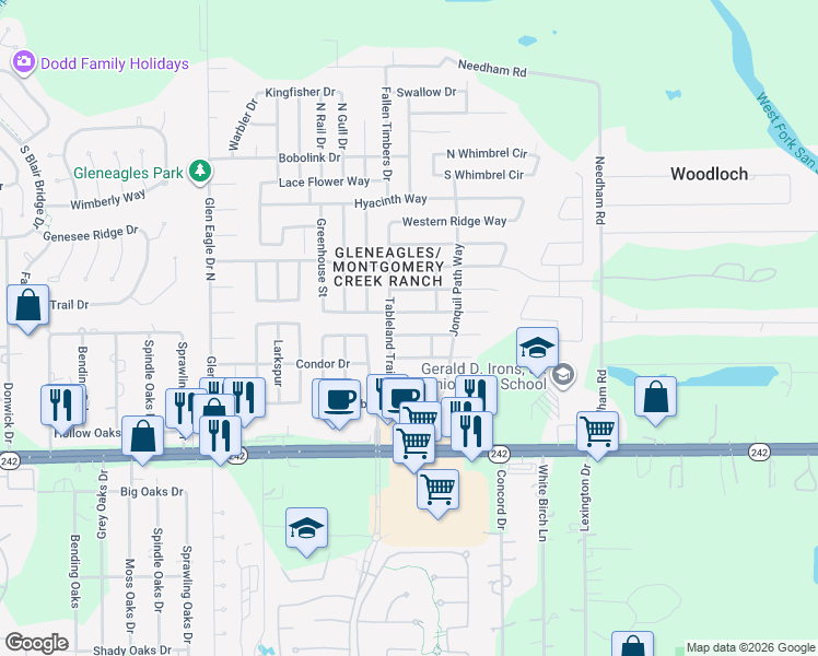 map of restaurants, bars, coffee shops, grocery stores, and more near 9922 Wing Street in Conroe