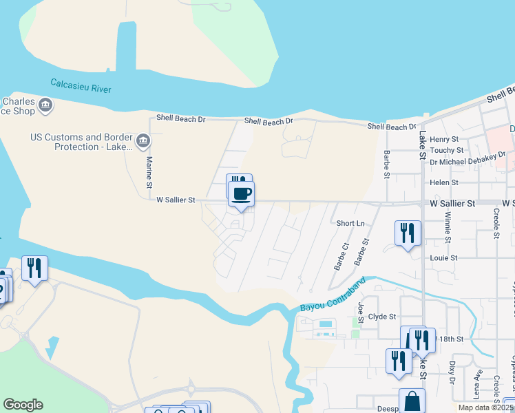 map of restaurants, bars, coffee shops, grocery stores, and more near 2005 Jabez Drive in Lake Charles