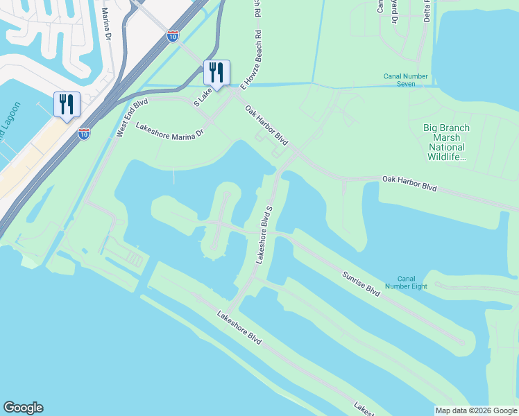 map of restaurants, bars, coffee shops, grocery stores, and more near 2081 Lakeshore Boulevard South in Slidell