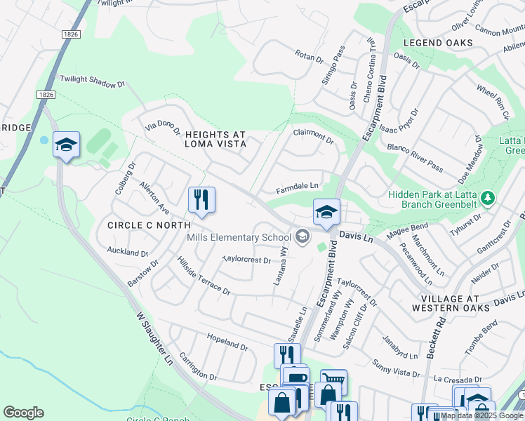 map of restaurants, bars, coffee shops, grocery stores, and more near 8828 La Siesta Bend in Austin