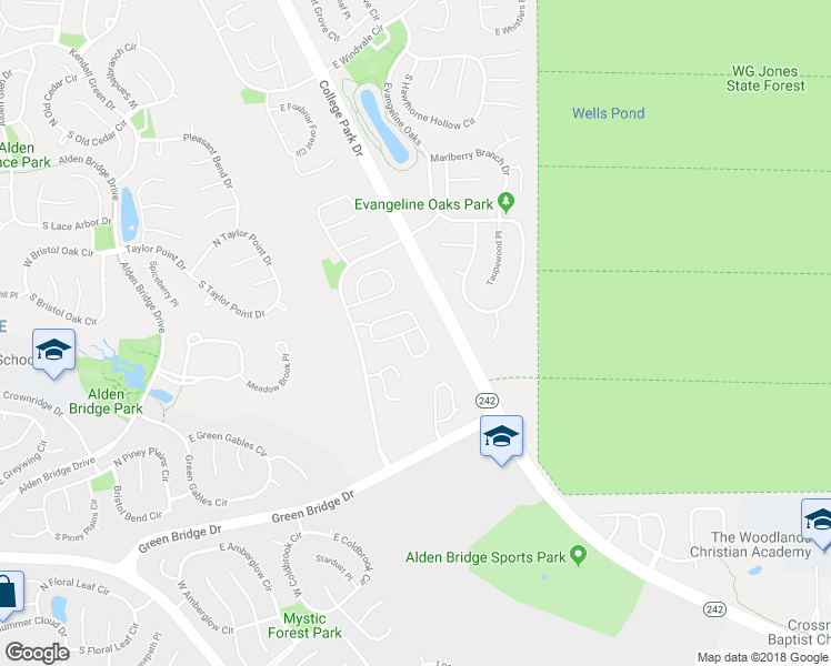 map of restaurants, bars, coffee shops, grocery stores, and more near 114 Anise Tree Place in Spring