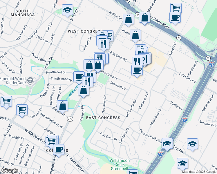 map of restaurants, bars, coffee shops, grocery stores, and more near 202 Chippendale Avenue in Austin