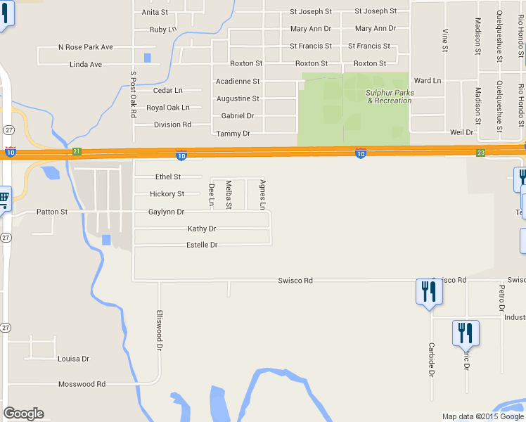 map of restaurants, bars, coffee shops, grocery stores, and more near 2631 Gayland Dr in Sulphur