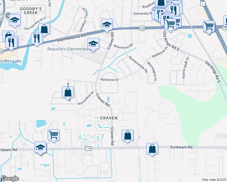 map of restaurants, bars, coffee shops, grocery stores, and more near 4863 Latimer Road South in Jacksonville