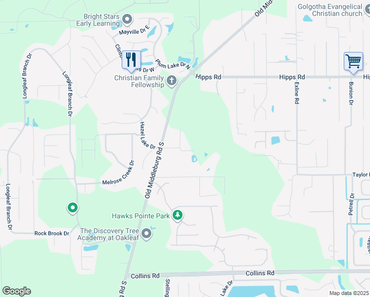 map of restaurants, bars, coffee shops, grocery stores, and more near 7209 Palm Reserve Lane in Jacksonville