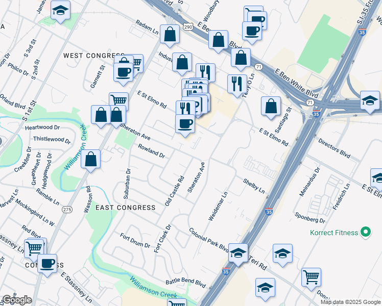 map of restaurants, bars, coffee shops, grocery stores, and more near 508 Sheraton Avenue in Austin