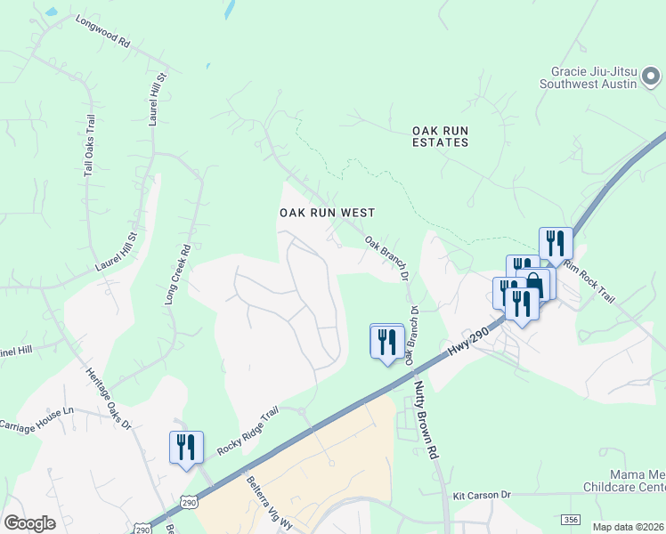 map of restaurants, bars, coffee shops, grocery stores, and more near 444 Stone View Trail in Austin