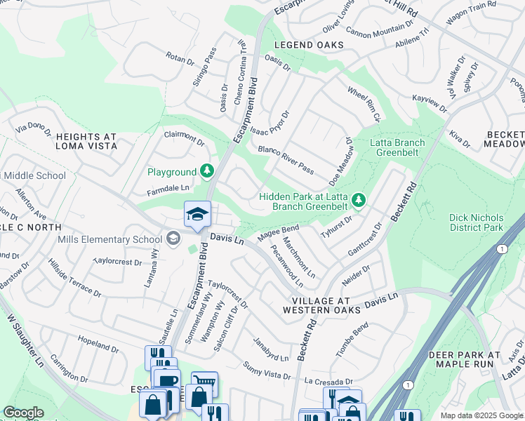 map of restaurants, bars, coffee shops, grocery stores, and more near 3139 San Paublo Court in Austin