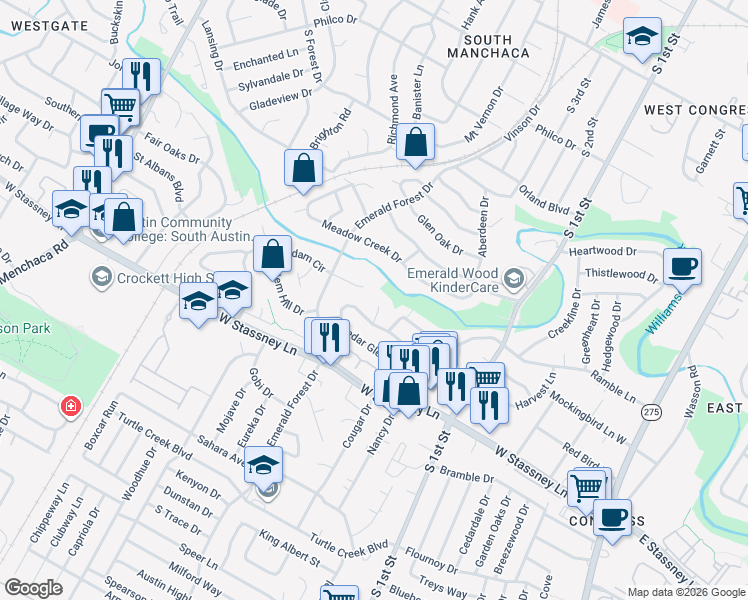map of restaurants, bars, coffee shops, grocery stores, and more near 5402 Jeffburn Cove in Austin