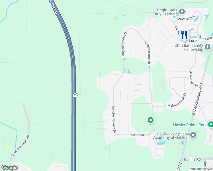 map of restaurants, bars, coffee shops, grocery stores, and more near 10303 Hazel Lake Drive in Jacksonville