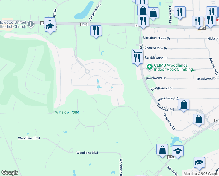 map of restaurants, bars, coffee shops, grocery stores, and more near 3812 Cimarron Gap Lane in Magnolia