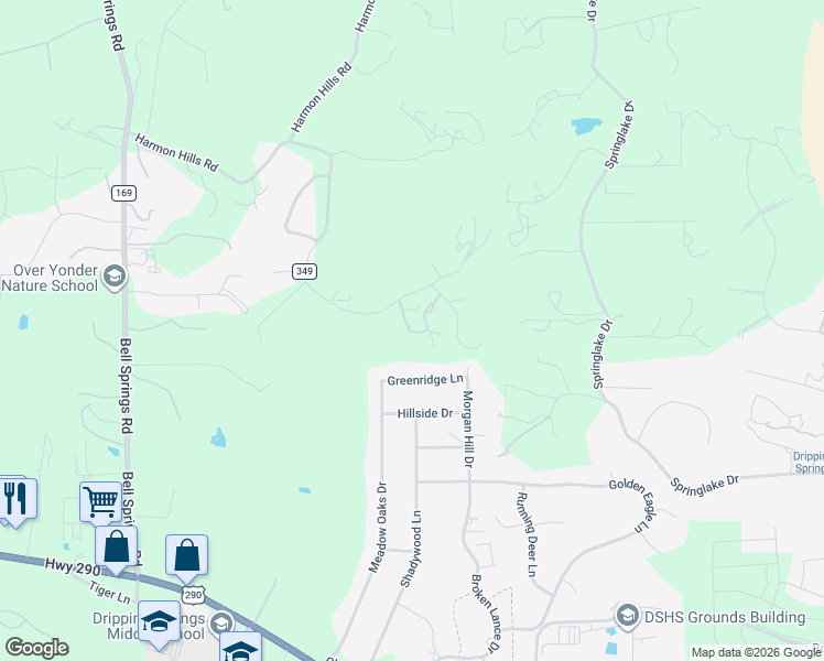 map of restaurants, bars, coffee shops, grocery stores, and more near 500 Harmon Hills Cove in Dripping Springs