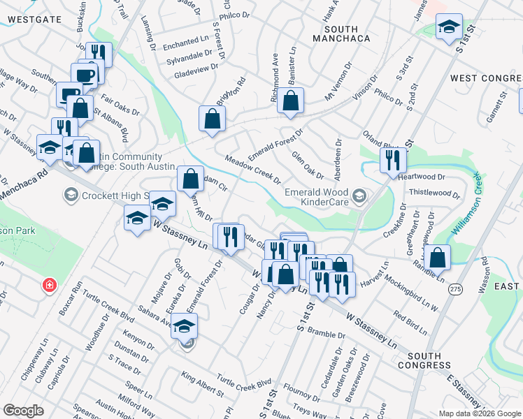 map of restaurants, bars, coffee shops, grocery stores, and more near 5402 Jeffburn Cove in Austin