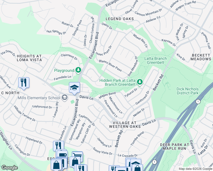 map of restaurants, bars, coffee shops, grocery stores, and more near 6003 La Naranja Lane in Austin