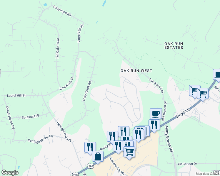 map of restaurants, bars, coffee shops, grocery stores, and more near 696 Ledge Stone Drive in Austin