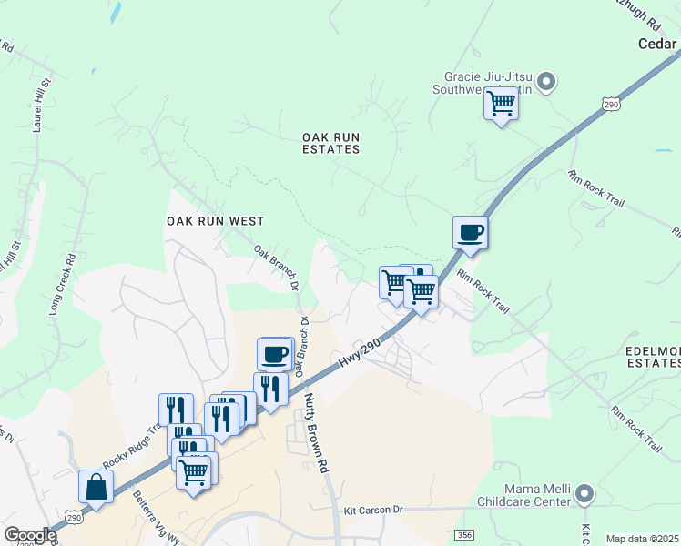 map of restaurants, bars, coffee shops, grocery stores, and more near 11912 U.S. 290 in Austin