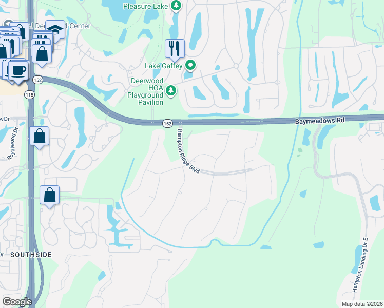 map of restaurants, bars, coffee shops, grocery stores, and more near 10309 Heather Glen Drive North in Jacksonville