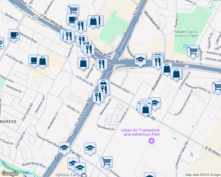 map of restaurants, bars, coffee shops, grocery stores, and more near 1701 Directors Boulevard in Austin