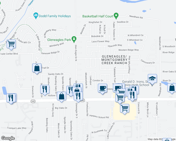 map of restaurants, bars, coffee shops, grocery stores, and more near 9829 Flamingo Lane in Conroe